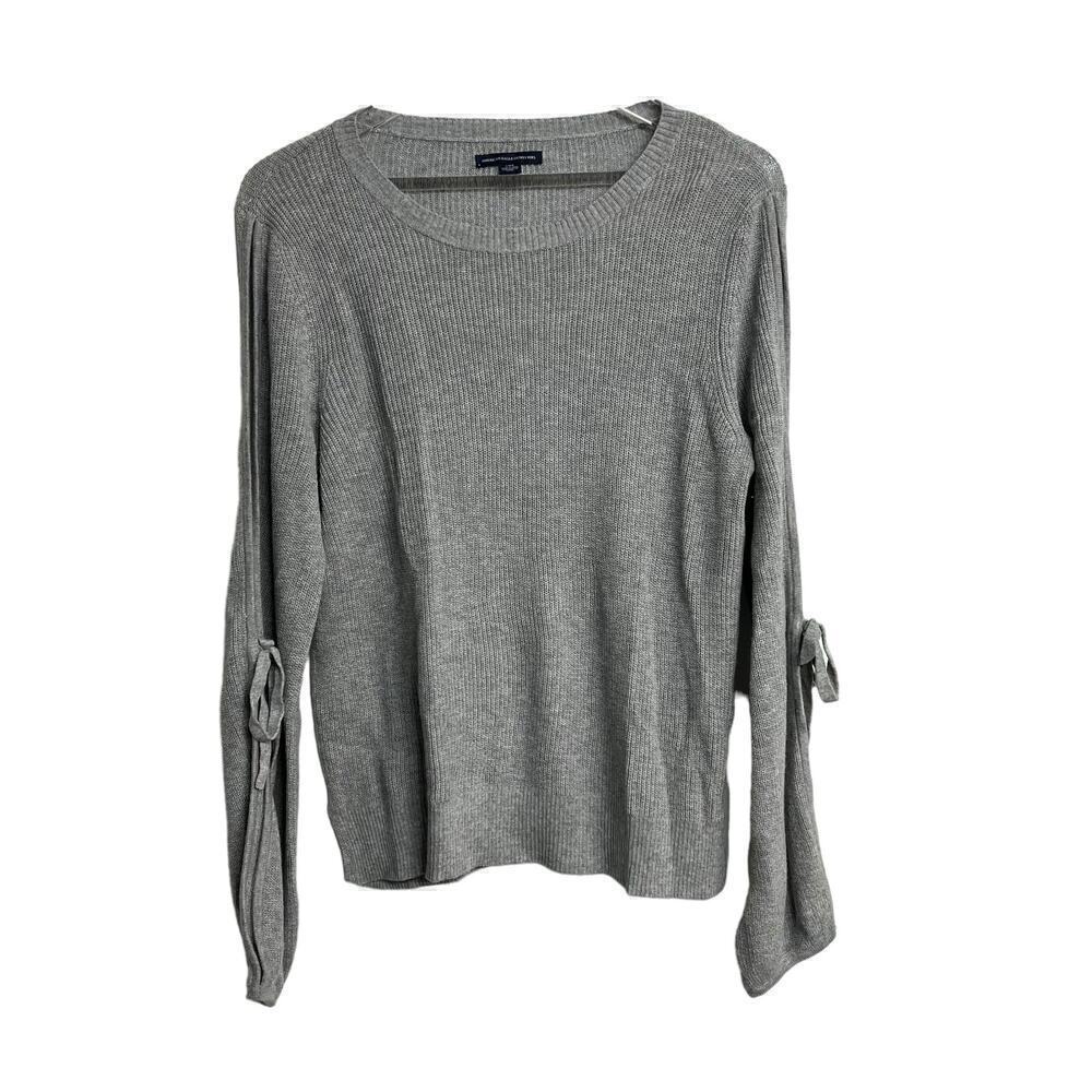 American Eagle Sweater Women's Ribbed Open Tie Sleeve Pullover Knit Gray Large